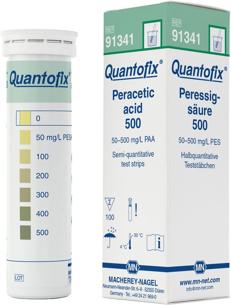 TIRAS DE MEDICIÓN DE ACIDO PARACETICO Y AGUA OXIGENADA  50-500 MG/L PK/100